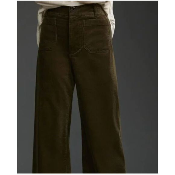 Anthropologie Colette Cropped Wide-Leg Pants Corduroy Edition 27 Moss - Picture 2 of 5